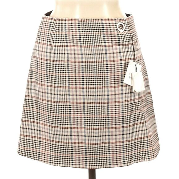 SANDRO Power plaid houndstooth check woven A-line high waist mini skirt 2 M NEW - Picture 1 of 10